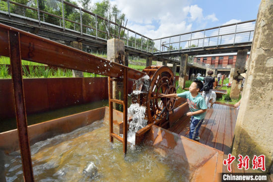 8月15日，吉林省长春市，市民在老净水厂改造的水文化生态园(一期)游玩。中新社记者 张瑶 摄